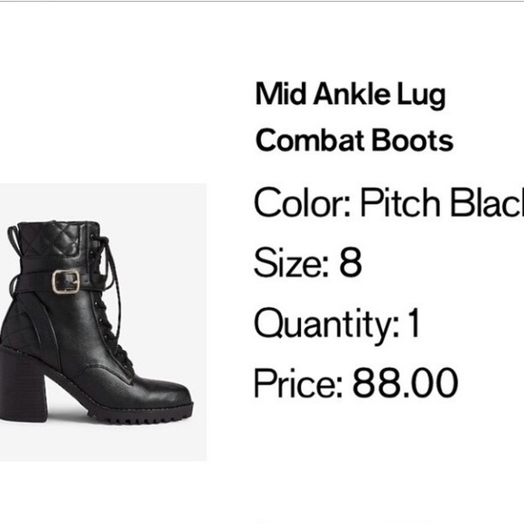 Express Mid Ankle Lug Combat Boots Black Gold Buckle Quilted Side Zip size 9 - Picture 8 of 8